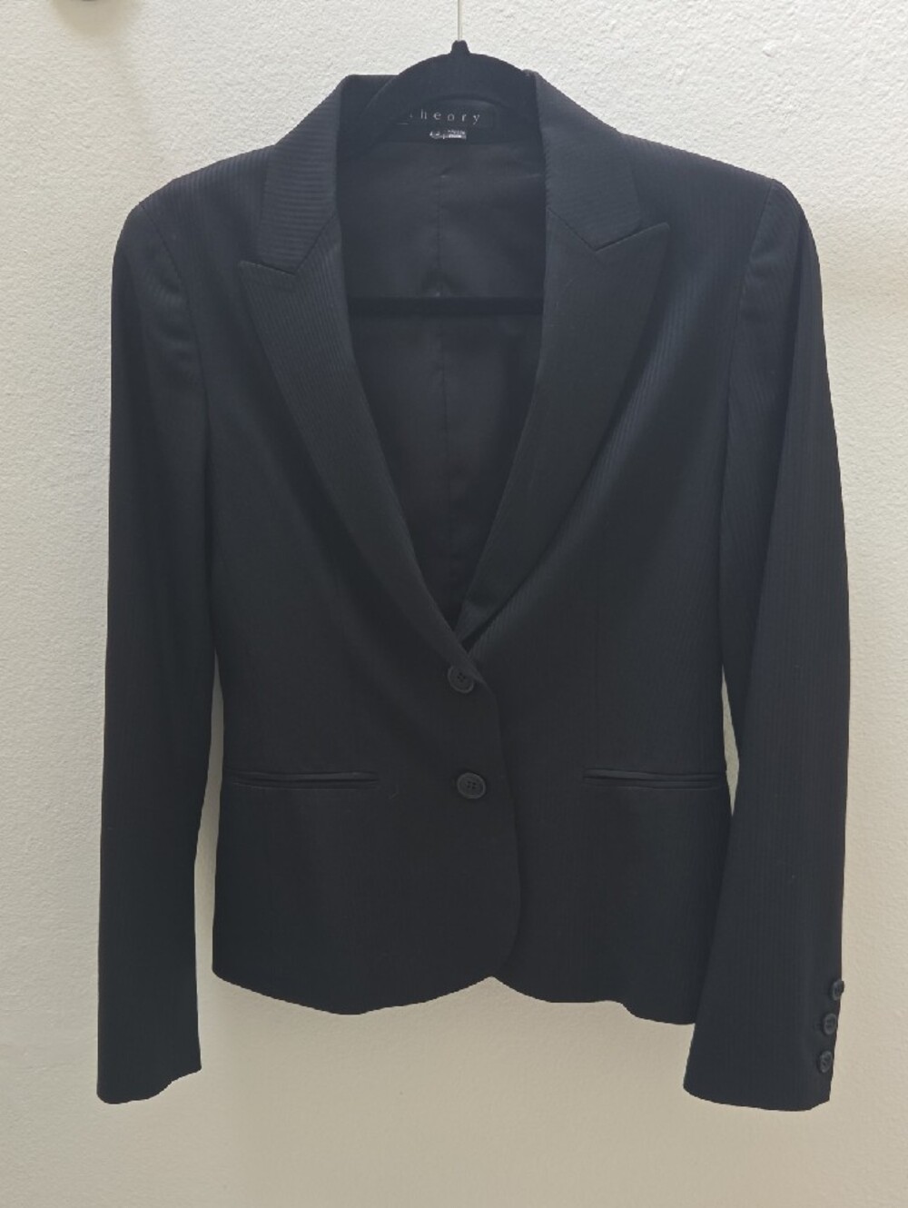 Theory Black Pinstripe Women's Two-Button Blazer